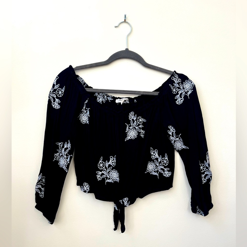 Cropped Embroidered Top with Tie